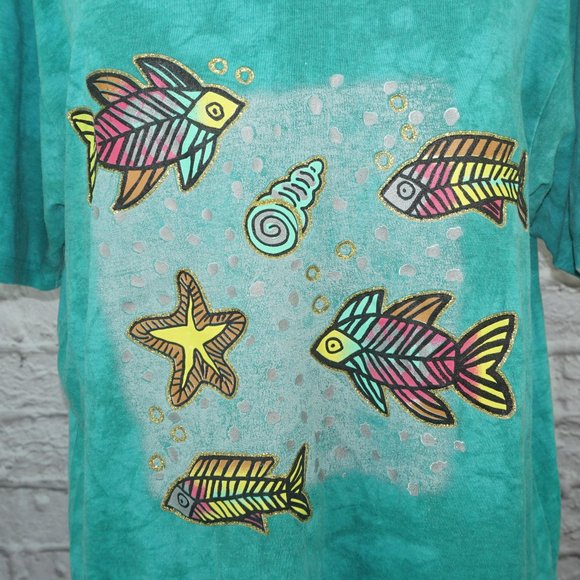 Vintage 80s Acid Wash Fish Oversized Shirt - Picture 2 of 8